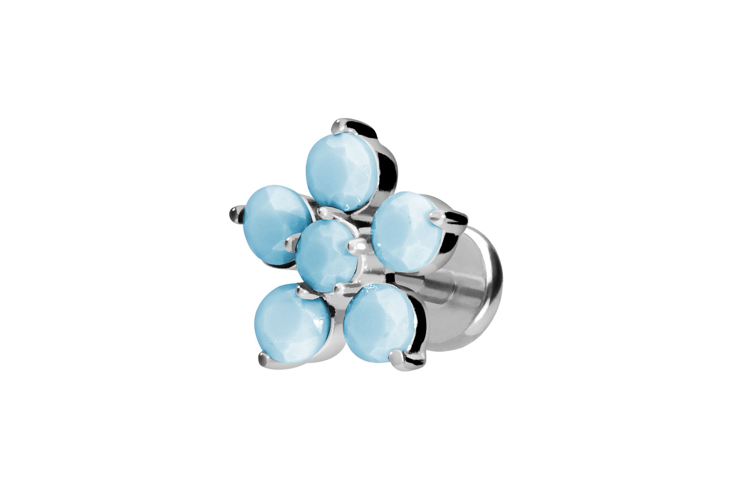 Titan Labret Piercing mit Push Fit BLUME + SYNTHETISCHE TÜRKISE